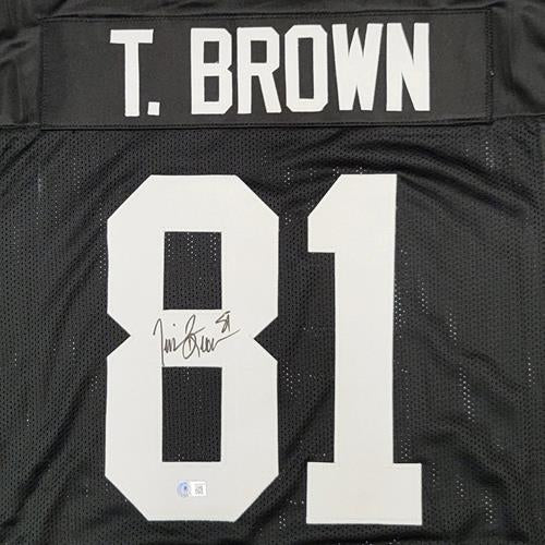 Tim Brown Autographed Oakland (Black #81) Custom Jersey - Beckett
