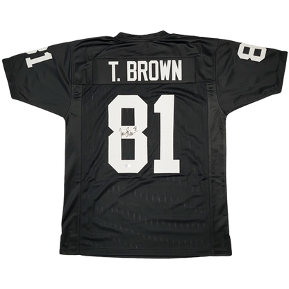 Tim Brown Autographed Oakland (Black #81) Custom Jersey - Beckett