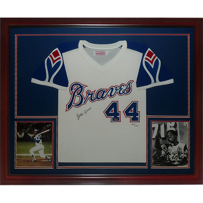 Hank Aaron Autographed Atlanta Braves (White #44) Deluxe Framed Jersey - UDA - Limited Edition #144/174