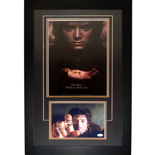 Lord of the Rings 11x17 Movie Poster Deluxe Framed with Elijah Wood Autograph - JSA