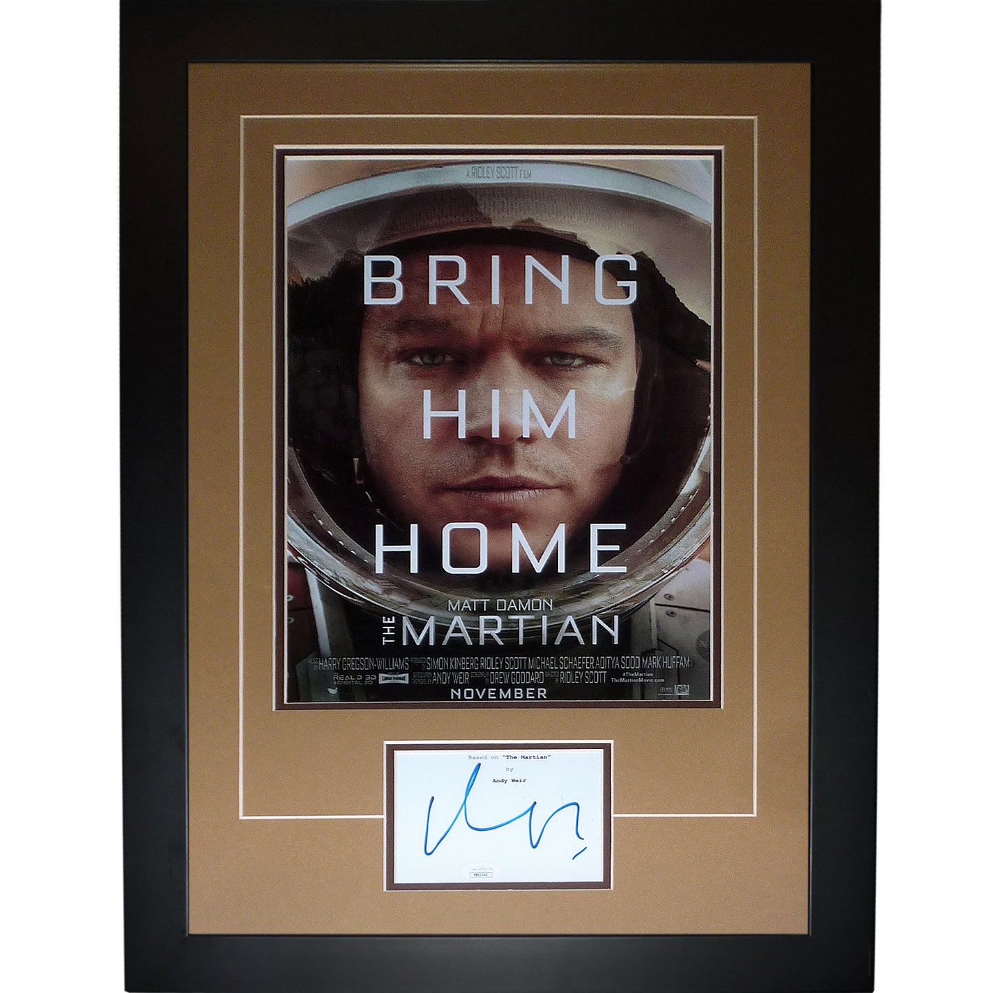 The Martian 11x17 Movie Poster Deluxe Framed with Matt Damon Autograph - JSA