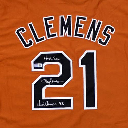 Roger Clemens Autographed University of Texas Longhorns Custom Orange Jersey w/ 1983 Natl Champs - TriStar