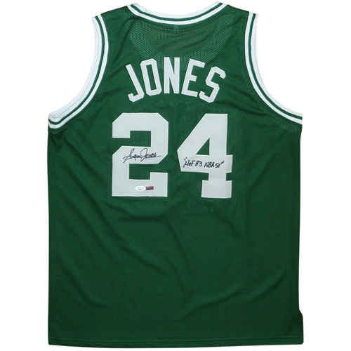 Sam Jones Autographed Boston (Green #20) Custom Jersey w/ HOF 83 NBA 50 - JSA