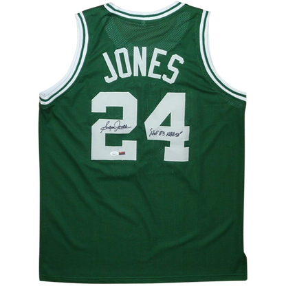 Sam Jones Autographed Boston (Green #20) Custom Jersey w/ HOF 83 NBA 50 - JSA