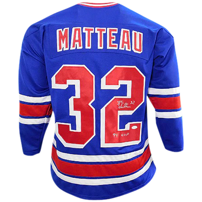 Stephane Matteau Autographed New York (Blue #32) Custom Jersey w/ 94' Cup - JSA