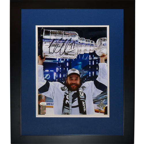 Victor Hedman Autographed Tampa Bay Lightning (Stanley Cup Trophy) Deluxe Framed 11x14 Photo - JSA