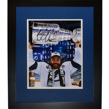 Victor Hedman Autographed Tampa Bay Lightning (Stanley Cup Trophy) Deluxe Framed 11x14 Photo - JSA