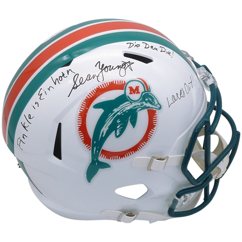 Sean Young (Actress) Autographed Miami Dolphins Throwback Deluxe Full-Size Replica Helmet w/ Laces Out, Die Dan Die, Finkle is Einhorn - JSA