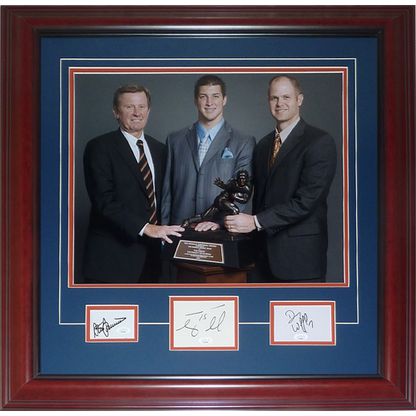 Steve Spurrier, Danny Wuerffel And Tim Tebow Autographed Florida Gators Heisman Deluxe Framed 16x20 Photo with Cut Signatures - JSA