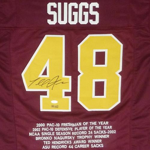 Terrell Suggs Autographed Arizona State Sun Devils (Maroon #48) Custom STAT Jersey - JSA
