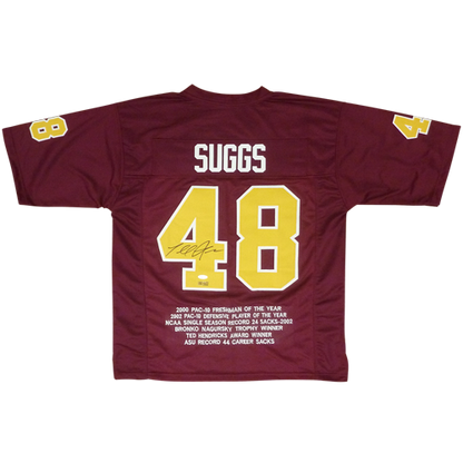 Terrell Suggs Autographed Arizona State Sun Devils (Maroon #48) STAT Jersey - JSA