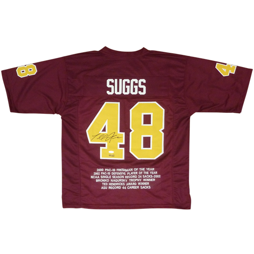 Terrell Suggs Autographed Arizona State Sun Devils (Maroon #48) STAT Jersey  - JSA