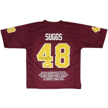 Terrell Suggs Autographed Arizona State Sun Devils (Maroon #48) STAT Jersey  - JSA