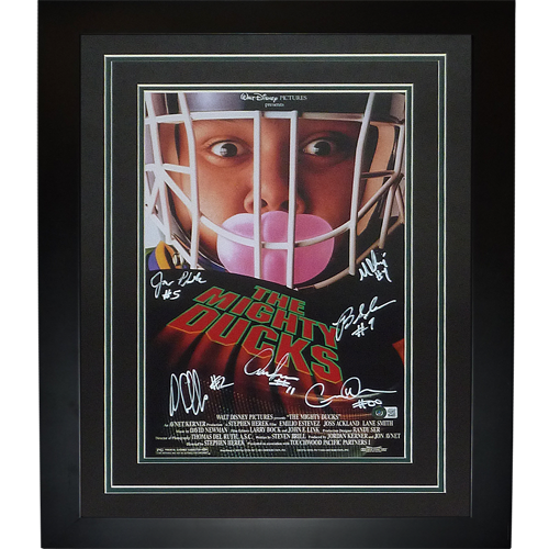 Mighty Ducks Cast Autographed 11x17 Deluxe Framed Movie Poster - 6 Signatures - Beckett