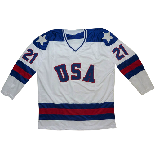 Mike Eruzione Autographed USA Hockey (White #21) Custom Stitched Jersey - Beckett