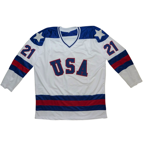 Mike Eruzione Autographed USA Hockey White 21 Custom Stitched Jersey Beckett