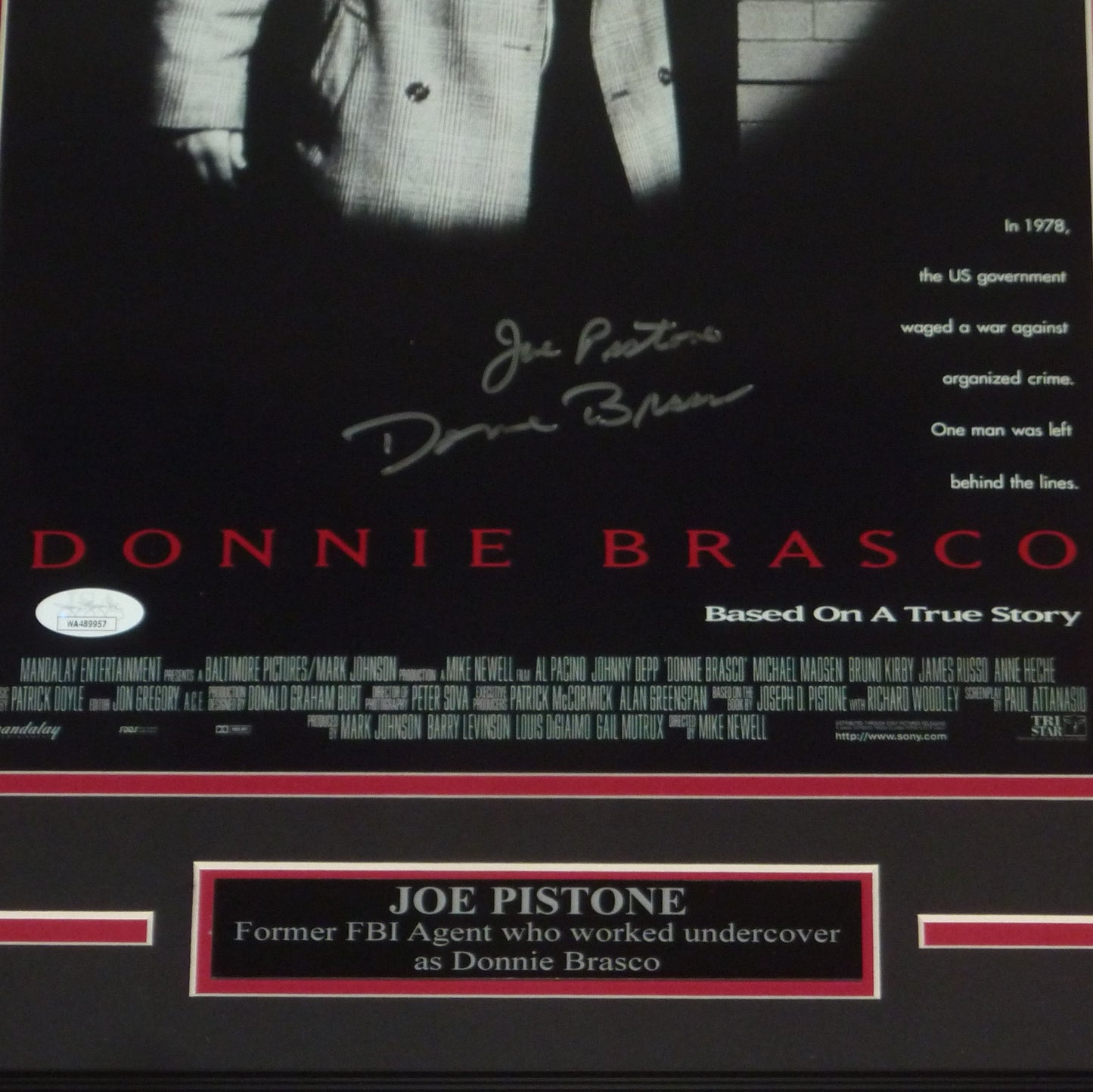 Joseph Pistone Autographed Donnie Brasco Deluxe Framed 11x17 Movie Poster – The Real Donnie Brasco - JSA