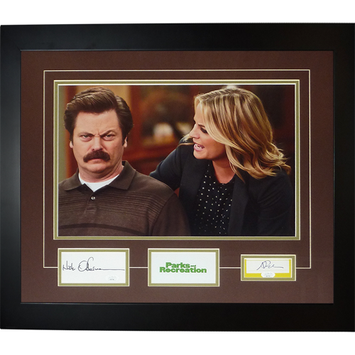 Nick Offerman And Amy Poehler Autographed Parks and Recreation Deluxe Framed Piece