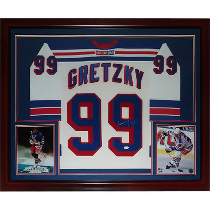 Wayne Gretzky Autographed New York Rangers (CCM White #99) Deluxe Framed Jersey - JSA Letter