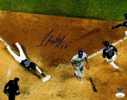 Randy Arozarena Autographed Tampa Bay Rays (2020 World Series Game 6 Slide) 11x14 Photo - JSA