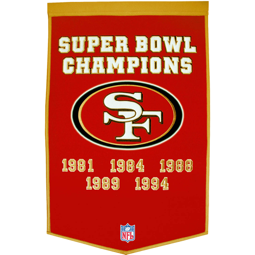 San Francisco 49ers Super Bowl Championship Dynasty Banner - with hanging rod