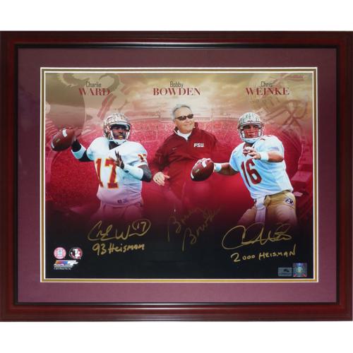 Bobby Bowden, Charlie Ward And Chris Weinke Autographed FSU Florida State Seminoles (Collage) Deluxe Framed 16x20 Photo w/ 2 inscriptions