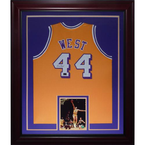 Jerry West Autographed Los Angeles Lakers (Yellow #44) Deluxe Framed Jersey