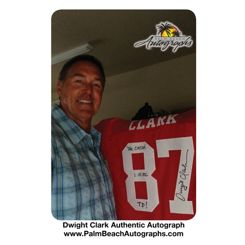 Dwight Clark Autographed San Francisco 49ers (Red #87) Deluxe Framed Jersey w/ "The Catch and Date"
