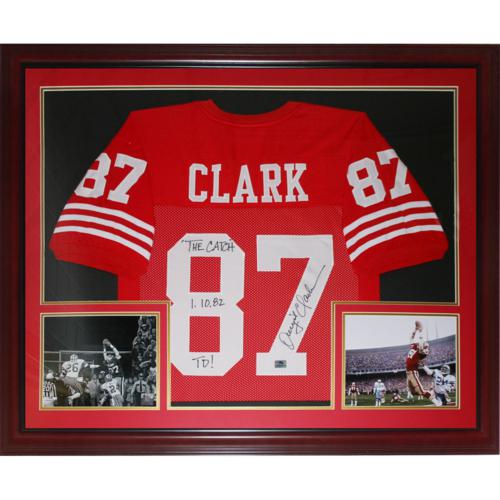 Dwight Clark Autographed San Francisco 49ers (Red #87) Deluxe Framed Jersey w/ "The Catch and Date"