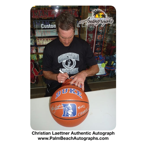 Christian Laettner Autographed Duke Blue Devils Full-Size Basketball w/ "91 + 92 Champs"
