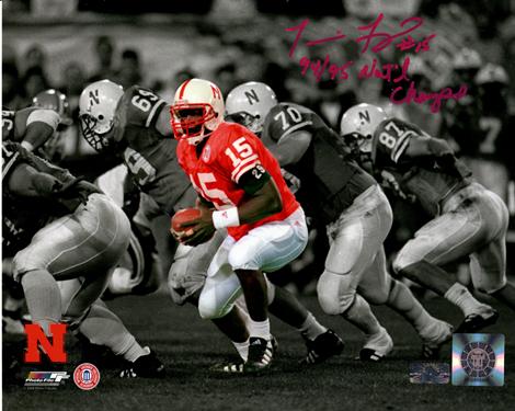 Tommie Frazier Autographed Nebraska Huskers (Spotlight) 8x10 Photo w/ 94-95 Natl Champs"