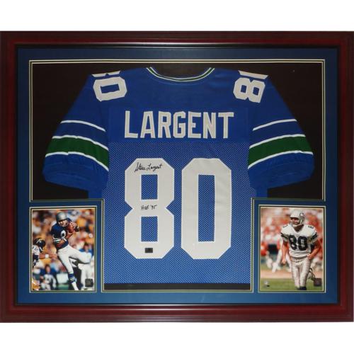 Steve Largent Autographed Seattle Seahawks (Blue #80) Deluxe Framed Jersey w/ 