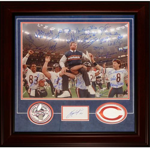 1985 Chicago Bears Team (Super Bowl XX Champs) and Walter Payton Deluxe Framed 16x20 Photo with Patches - 31 Signatures