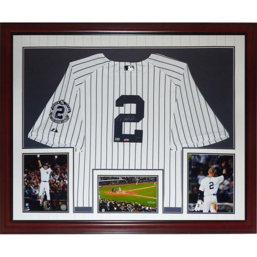Derek Jeter Autographed New York Yankees (Pinstripe #2 Retirement Patch) Deluxe Framed Jersey - Steiner
