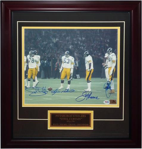 Steel Curtain (Holmes, White, Greenwood, Greene) Autographed Pittsburgh Steelers Deluxe Framed 11x14 Photo - TriStar