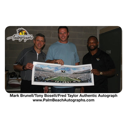 Tony Boselli , Mark Brunell And Fred Taylor Autographed Jacksonville Jaguars Deluxe Framed Panoramic Photo