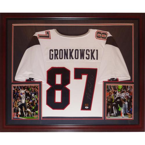 Rob Gronkowski Autographed New England Patriots (White #87) Deluxe Framed Jersey - PSA