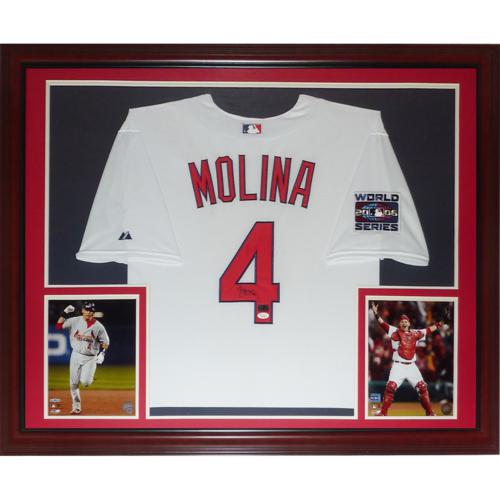 Yadier Molina Autographed St. Louis Cardinals (White #4) Deluxe Framed Jersey - JSA