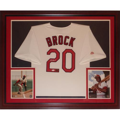 Lou Brock Autographed St. Louis Cardinals (White #20) Deluxe Framed Jersey - JSA