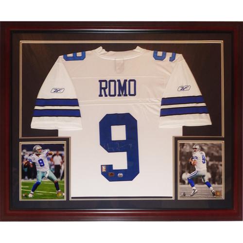 Tony Romo Autographed Dallas Cowboys (White #9) Deluxe Framed Jersey - Romo Holo