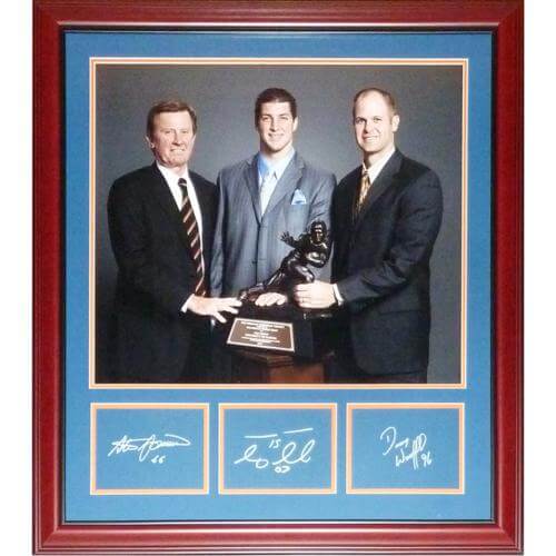 Steve Spurrier, Danny Wuerffel And Tim Tebow Autographed Florida Gators Heisman Deluxe Framed 20x24 Piece with Signatures