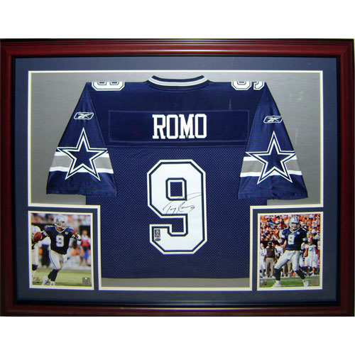 Tony Romo Autographed Dallas Cowboys (Blue #9) Deluxe Framed Jersey - Romo Holo