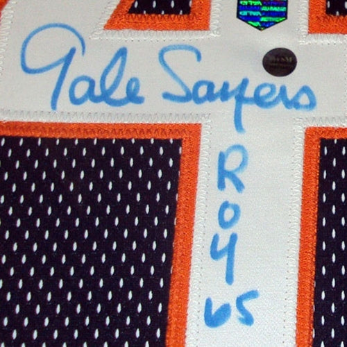 Gale Sayers Autographed Chicago Bears (Blue #40) Deluxe Framed Jersey w/ "HOF 77"