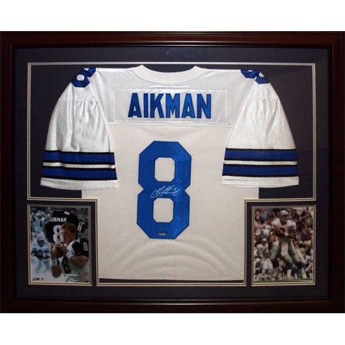 Troy Aikman Autographed Dallas Cowboys (White #8) Deluxe Framed Jersey