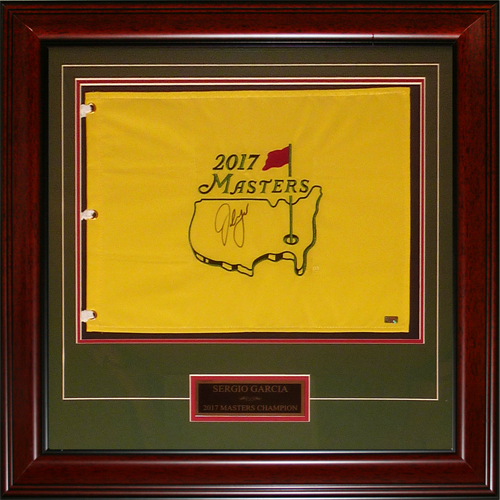 Sergio Garcia Autographed 2017 Masters Deluxe Framed Pin Flag with Engraving - JSA
