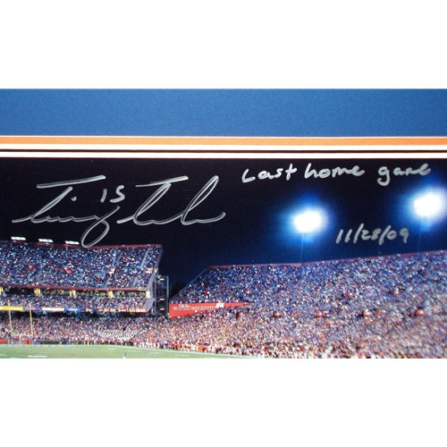 Tim Tebow Autographed Florida Gators (Final Home Game - Night "Gator Country") Deluxe Framed Panoramic Photo - Tebow Holo