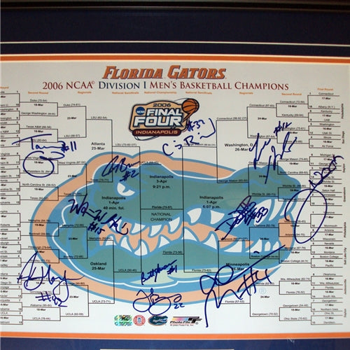 2005-06 Florida Gators Team Autographed (06 Final Four Bracket) Deluxe Framed 16x20 Photo