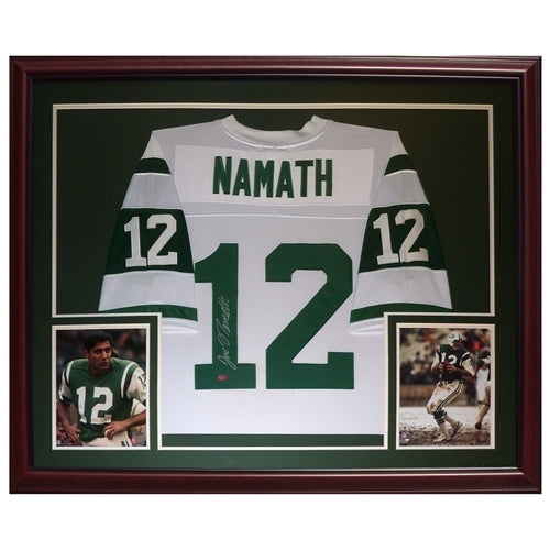 Joe Namath Autographed New York Jets (White #12) Deluxe Framed Jersey