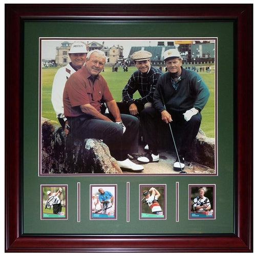Jack Nicklaus , Ray Floyd , Arnold Palmer , Tom Watson (St. Andrews Bridge) Deluxe Framed Autographed Card Piece with 16x20 Photo