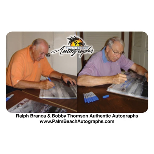 Ralph Branca and Bobby Thomson Dual Autographed "Shot" (Horizontal Dotted Line) Deluxe Framed 16x20 Photo w/ Inscription , Date